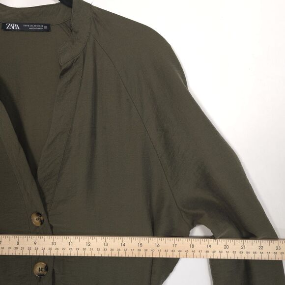 ZARA Jumpsuit MEDIUM Olive Green Utility Button Front V Neck Lyocell 3564/064 - Picture 3 of 12